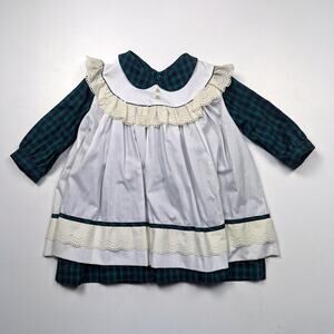 Vintage Ci Castro Co. Dress Girls Size 3-4T Green Plaid Pinny